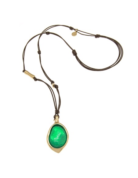 COLLAR LARGO CON CUERO ORO801