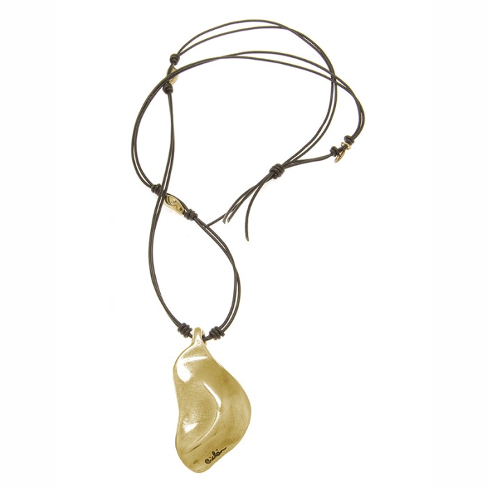 COLLAR  LARGO CON CUERO ORO811