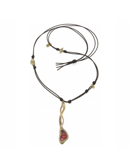 COLLAR LARGO CON CUERO ORO812