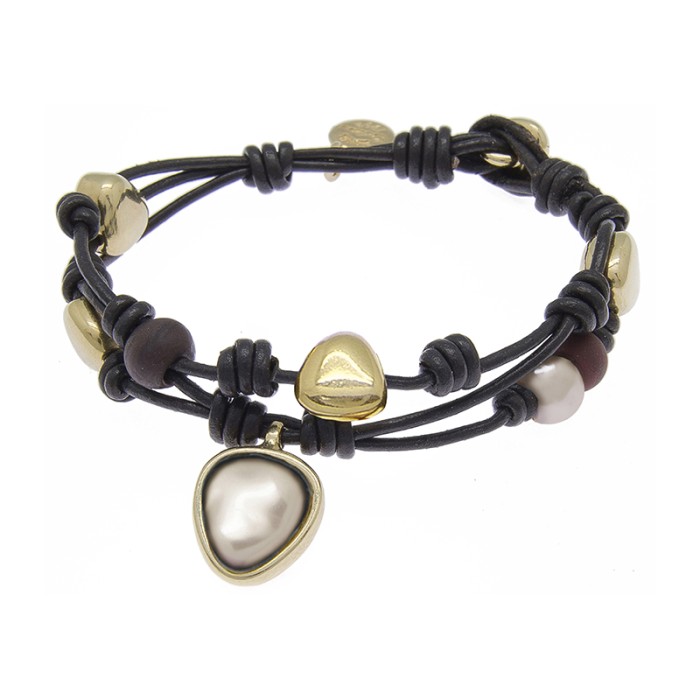PULSERA  CON CUERO ORO136