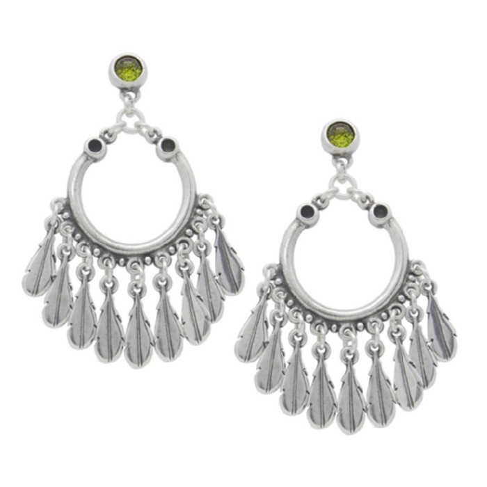 pendientes aro y plumas verde