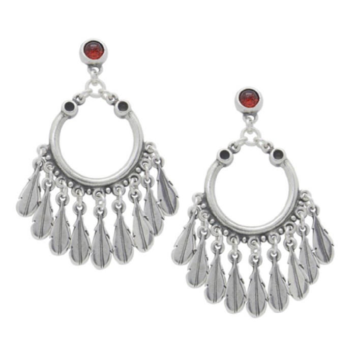 pendientes aro y plumas rojo