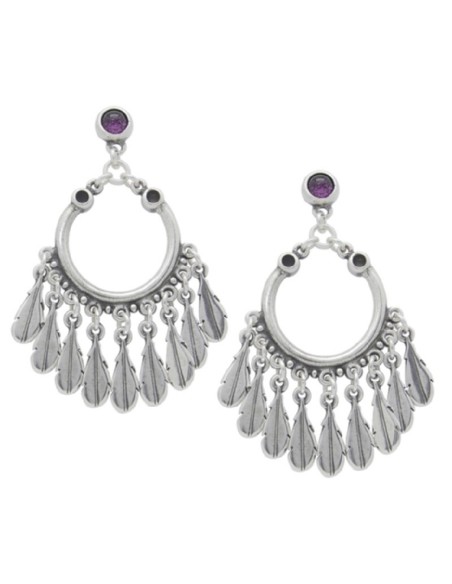 pendientes aro y plumas morado