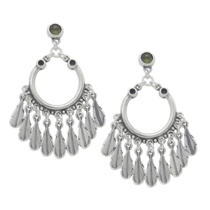 pendientes aro y plumas gris