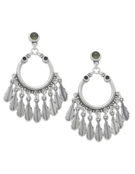 pendientes aro y plumas gris