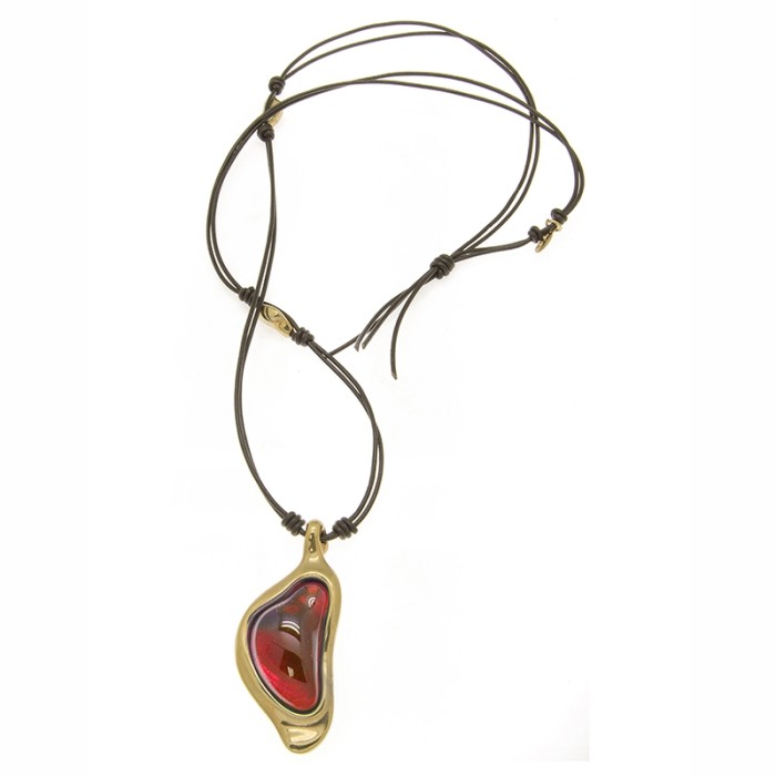 COLLAR  LARGO CON CUERO ORO811