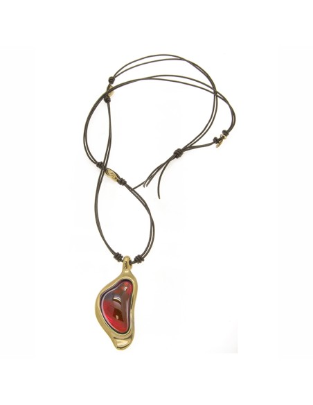 COLLAR  LARGO CON CUERO ORO811