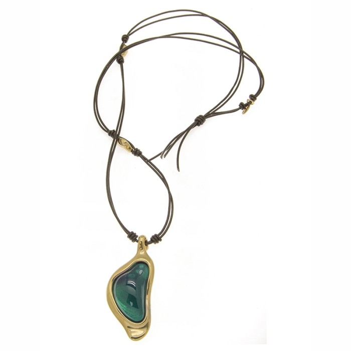 COLLAR  LARGO CON CUERO ORO811