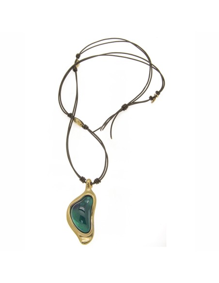 COLLAR  LARGO CON CUERO ORO811