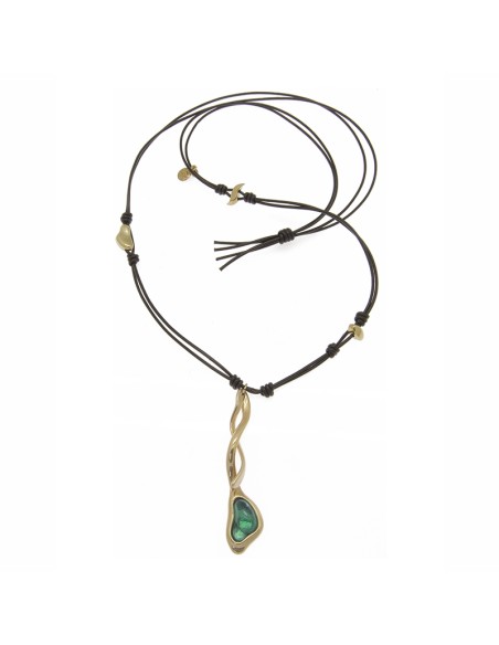 COLLAR LARGO CON CUERO ORO812