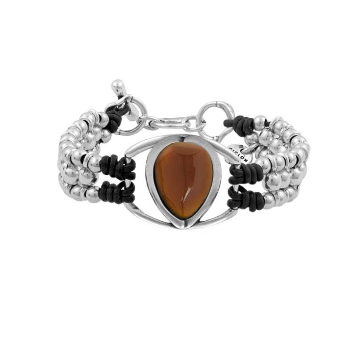PULSERA EN COLORA PLATA CON MURANO EN COLOR WHISKY