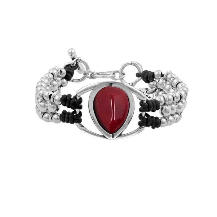 PULSERA EN COLORA PLATA CON MURANO EN GRANATE