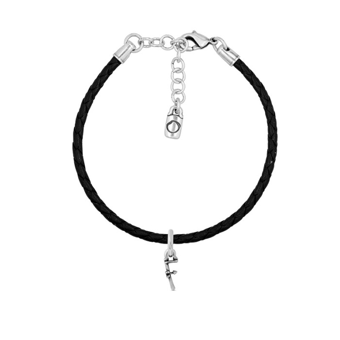 Pulsera con cuero y letra pequeña F