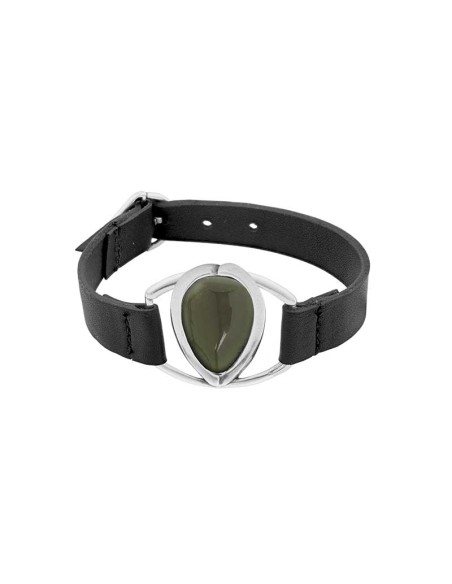 PULSERA CON CUERO Y MURANO EN VERDE IRATI