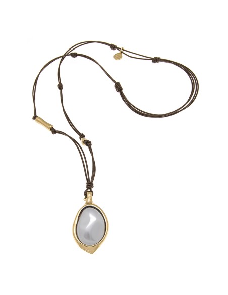 COLLAR LARGO CON CUERO ORO809