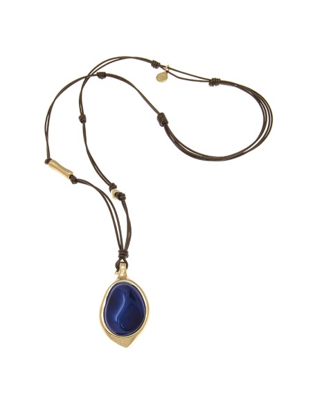 COLLAR LARGO CON CUERO ORO809