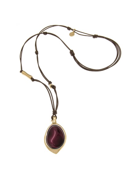 COLLAR LARGO CON CUERO ORO809