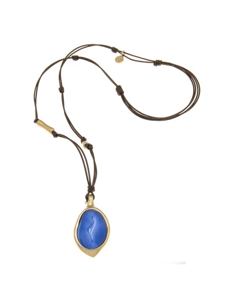 COLLAR LARGO CON CUERO ORO809