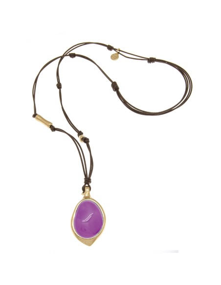COLLAR LARGO CON CUERO ORO809