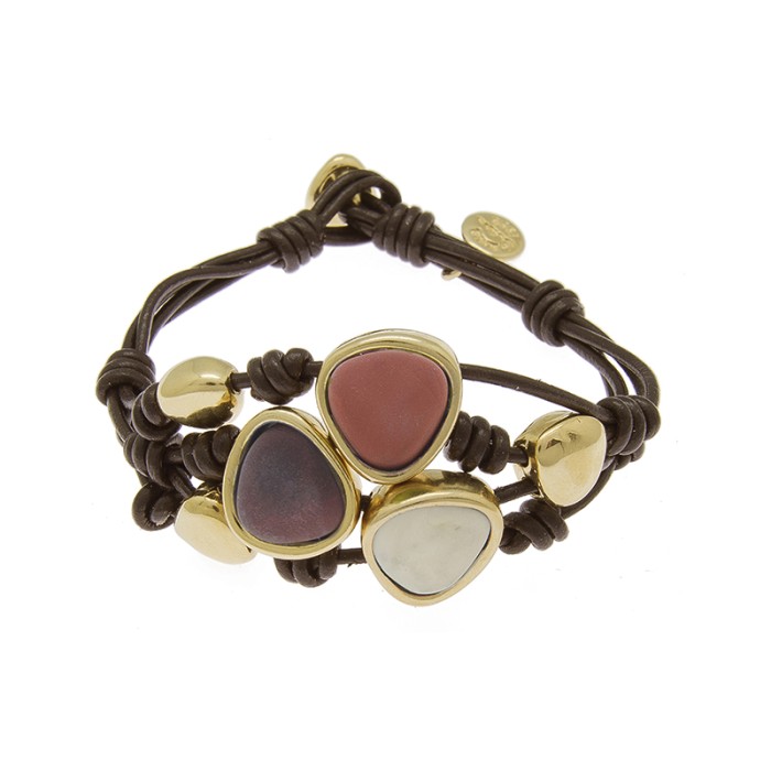 PULSERA CON CUERO ORO111